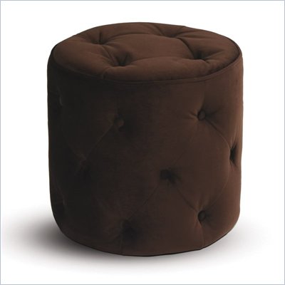 Avenue Six Curves Round Tufted Ottoman in Chocolate Velvet