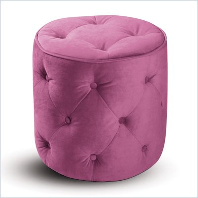 Avenue Six Curves Round Tufted Ottoman in Pink Velvet