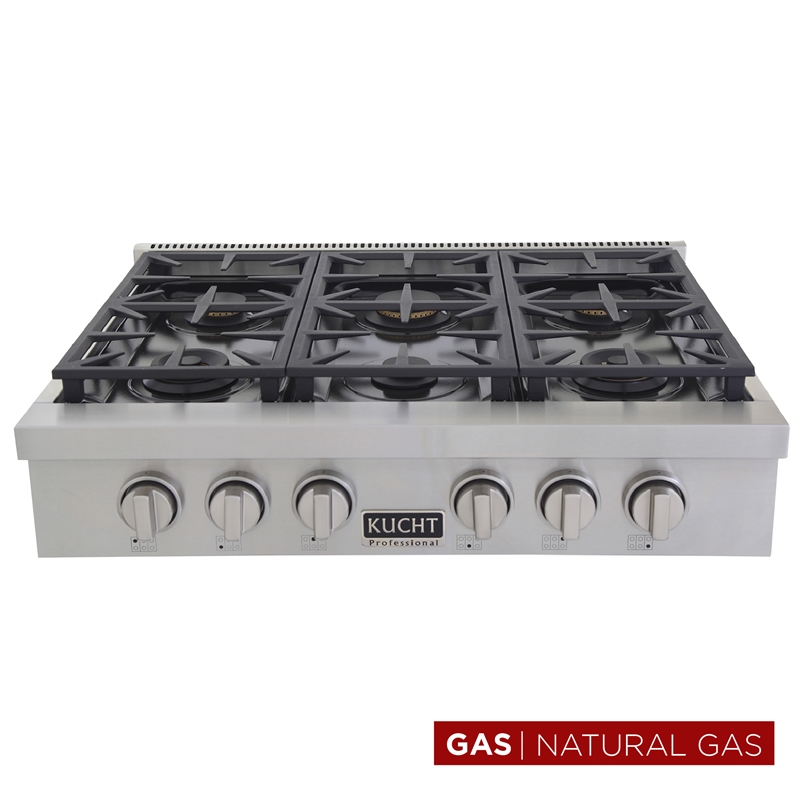 36 in. Natural Gas Range Top in Stainless Steel with Classic