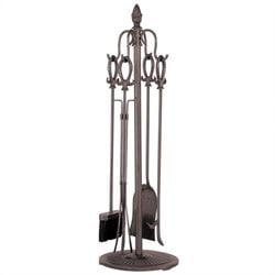 Uniflame 5 Piece Vintage Copper Fireset with Bow Loop Handles