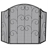 Uniflame 3 Panel Black Wrought Iron Screen with Decorative Scroll
