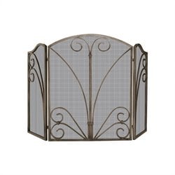 Uniflame 3 Fold Venetian Bronze Screen with Decorative Scrollwork