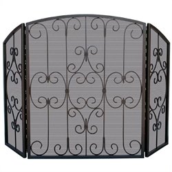 Uniflame 3 Fold Graphite Screen with Decorative Scrollwork