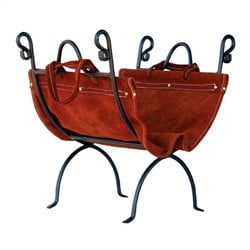 Uniflame Olde World Iron Log Holder with Suede Leather Carrier