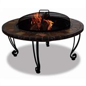 Uniflame Wood Burning Steel Outdoor Fireplace with Slate Mantel