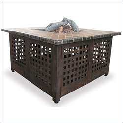 Uniflame Square Liquid Propane Cast Iron Outdoor Fireplace with Slate Mantle
