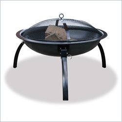 Uniflame Black Outdoor Wood Burning Metal Fire Pit with Folding Legs