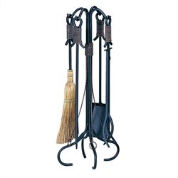Uniflame 5 Piece Black Wrought Iron Fireset with Copper Rope