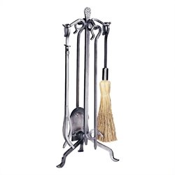 Uniflame 5 Piece Pewter Wrought Iron Fireset with Crook Handle