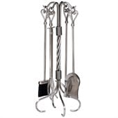 Uniflame 5 Piece Pewter Wrought Iron Fireset With Heart Handles & Tampico Brush