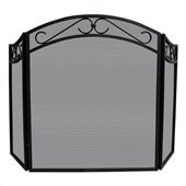 Uniflame 3 Fold Black Wrought Iron Arch Top Decorative Scrolls Screen