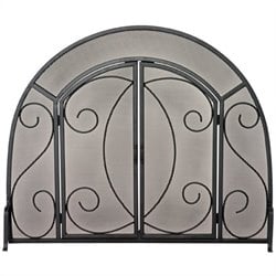 Uniflame Single Panel Black Wrought Iron Ornate Screen With Doors