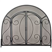 Uniflame Single Panel Black Wrought Iron Ornate Screen With Doors
