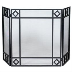Uniflame 3 Fold Black Wrought Iron Screen with Diamond Design