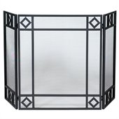 Uniflame 3 Fold Black Wrought Iron Screen with Diamond Design
