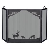 Uniflame Deluxe 3 Panel Black Wrought Iron Screen With Deer In Forest Scene
