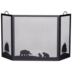 Uniflame Deluxe 3 Panel Black Wrought Iron Screen With Hunting Bear Scene