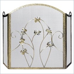 Uniflame 3 Fold Hammered Polished Iron Screen With Ornate Leaf Design