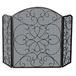 Uniflame 3 Fold Bronze Screen With Scroll Design