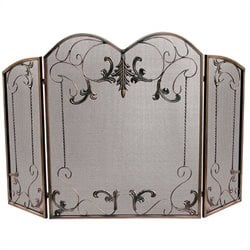 Uniflame 3 Fold Venetian Bronze Screen With Leaf Scrolls