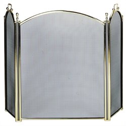 Uniflame 3 Fold Large Diameter Polished Brass Screen with Woven Mesh