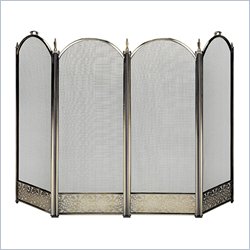 Uniflame 4 Fold Antique Brass Screen With Decorative Filigree