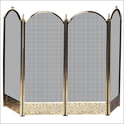 Uniflame 4 Fold Solid Brass Screen with Decorative Filigree