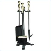 Uniflame 4 Piece Polished Brass/Black Fireset With Ball Handle