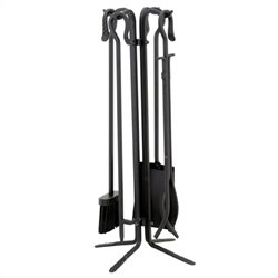 Uniflame 5 Piece Black Wrought Iron Fireset With Crook Handles