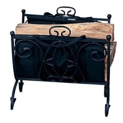 Uniflame Heavy Weight Black Wrought Iron Log Holder with Canvas Carrier