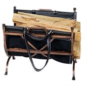 Uniflame Antique Copper Wrought Iron Log Holder with Black Leather Carrier