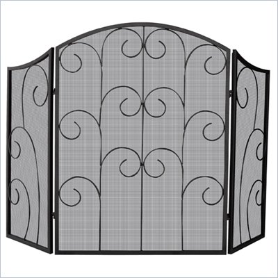 Uniflame 3 Panel Black Wrought Iron Screen with Decorative Scroll