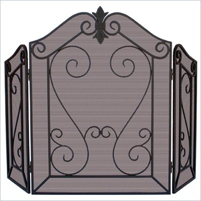 Uniflame 3 Panel Arched Black Wrought Iron Screen with Decorative Scroll