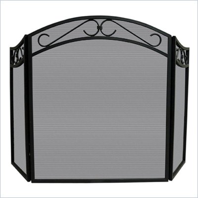 Uniflame 3 Fold Black Wrought Iron Arch Top Decorative Scrolls Screen
