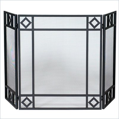 Uniflame 3 Fold Black Wrought Iron Screen with Diamond Design