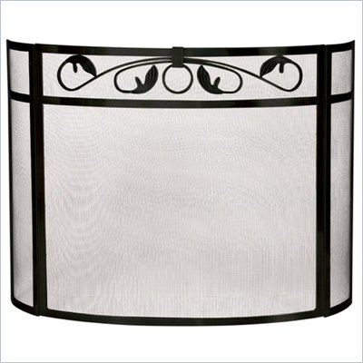 Uniflame 3 Panel Black Wrought Iron Bow Screen with Top Scroll Design