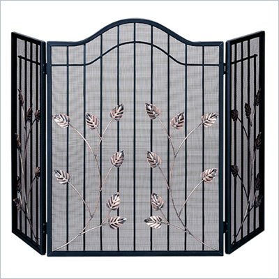 Uniflame 3 Fold Black Wrought Iron Gate Screen With Copper Leaves