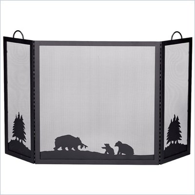 Uniflame Deluxe 3 Panel Black Wrought Iron Screen With Hunting Bear Scene