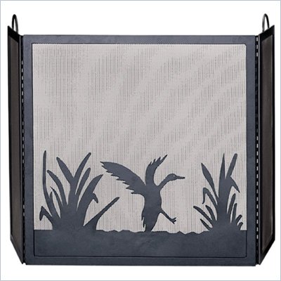 Uniflame Deluxe 3 Panel Black Wrought Iron Screen With Duck