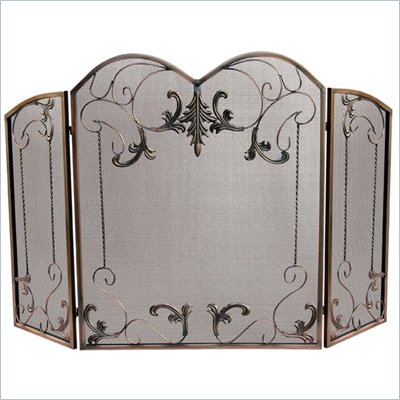 Uniflame 3 Fold Venetian Bronze Screen With Leaf Scrolls