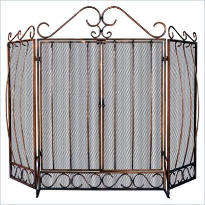 Uniflame 3 Fold Venetian Bronze Screen with Bowed Bar Scrollwork
