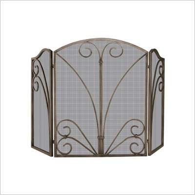 Uniflame 3 Fold Venetian Bronze Screen with Decorative Scrollwork