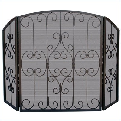 Uniflame 3 Fold Graphite Screen with Decorative Scrollwork