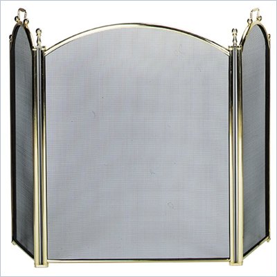Uniflame 3 Fold Large Diameter Polished Brass Screen with Woven Mesh