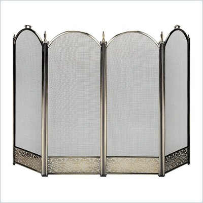 Uniflame 4 Fold Antique Brass Screen With Decorative Filigree