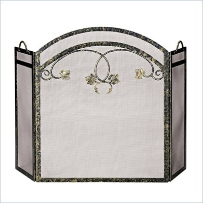 Uniflame 3 Fold Antique Gold Wrought Iron Screen with Top Leaf Design