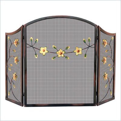 Uniflame Three Fold Burnished Bronze Screen with Decorative Flowers