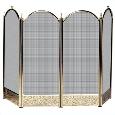 Uniflame 4 Fold Solid Brass Screen with Decorative Filigree