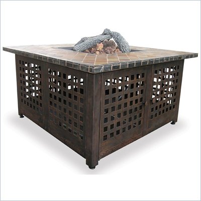 Uniflame Square Liquid Propane Cast Iron Outdoor Fireplace with Slate Mantle