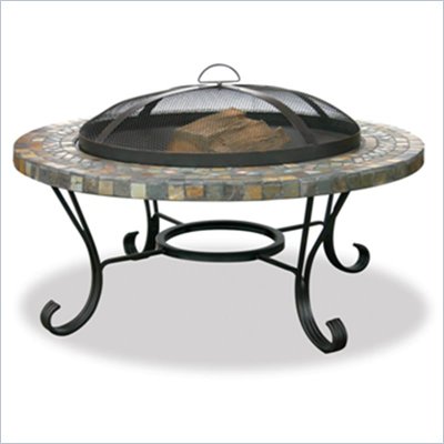 Uniflame Wood Burning Slate Tile and Stone Fire Pit with Copper Accents